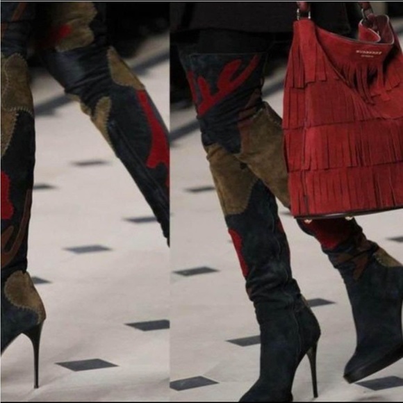 Pre owned BURBERRY PRORSUM RUNWAY ALLISON OVER-THE -KNEE PATCHWORK BOOTS. - Picture 2 of 6
